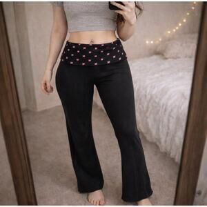 Victoria’s Secret PINK Foldover Flare Leggings XL Black Logo Waist Y2K Yoga Pant